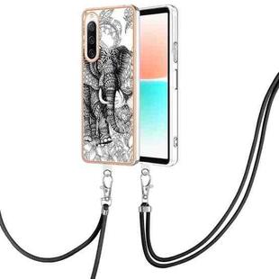 For Sony Xperia 10 IV Electroplating Dual-side IMD Phone Case with Lanyard(Totem Elephant)