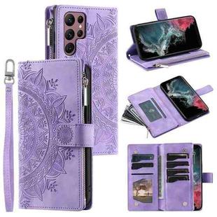 For Samsung Galaxy S23 Ultra 5G Multi-Card Totem Zipper Leather Phone Case(Purple)