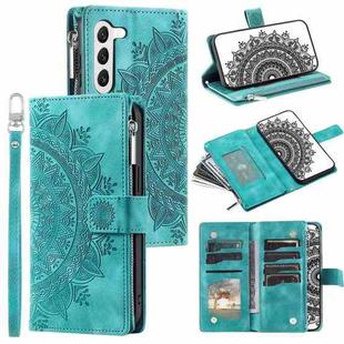 For Samsung Galaxy S23 5G Multi-Card Totem Zipper Leather Phone Case(Green)