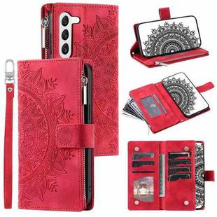 For Samsung Galaxy S23 5G Multi-Card Totem Zipper Leather Phone Case(Red)