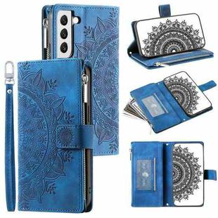 For Samsung Galaxy S22+ 5G Multi-Card Totem Zipper Leather Phone Case(Blue)