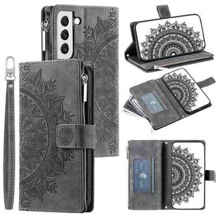 For Samsung Galaxy S22+ 5G Multi-Card Totem Zipper Leather Phone Case(Grey)