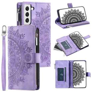 For Samsung Galaxy S22 5G Multi-Card Totem Zipper Leather Phone Case(Purple)