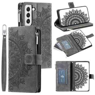 For Samsung Galaxy S21 5G Multi-Card Totem Zipper Leather Phone Case(Grey)