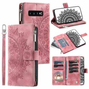 For Samsung Galaxy S10+ Multi-Card Totem Zipper Leather Phone Case(Pink)