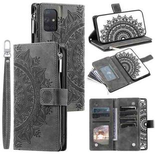 For Samsung Galaxy A71 5G Multi-Card Totem Zipper Leather Phone Case(Grey)