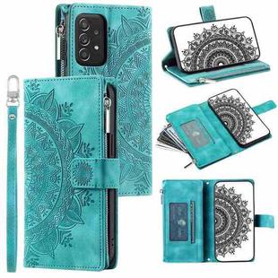 For Samsung Galaxy A52 5G/4G / A52S Multi-Card Totem Zipper Leather Phone Case(Green)