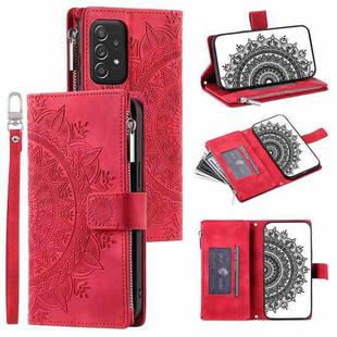 For Samsung Galaxy A52 5G/4G / A52S Multi-Card Totem Zipper Leather Phone Case(Red)