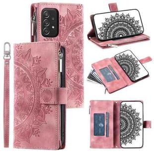 For Samsung Galaxy A52 5G/4G / A52S Multi-Card Totem Zipper Leather Phone Case(Pink)