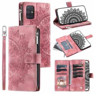 For Samsung Galaxy A51 5G Multi-Card Totem Zipper Leather Phone Case(Pink)