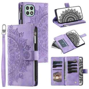 For Samsung Galaxy A22 5G Multi-Card Totem Zipper Leather Phone Case(Purple)