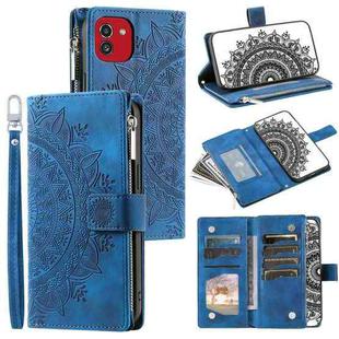 For Samsung Galaxy A03 EU 166mm Multi-Card Totem Zipper Leather Phone Case(Blue)