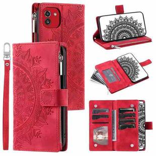 For Samsung Galaxy A03 EU 166mm Multi-Card Totem Zipper Leather Phone Case(Red)