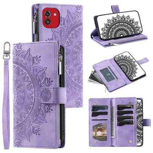For Samsung Galaxy A03 EU 166mm Multi-Card Totem Zipper Leather Phone Case(Purple)