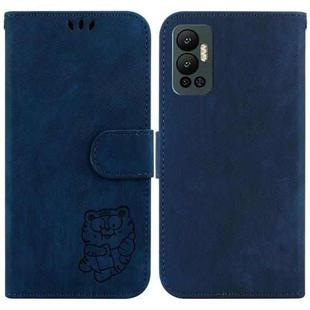 For Infinix Hot 12 Little Tiger Embossed Leather Phone Case(Dark Blue)