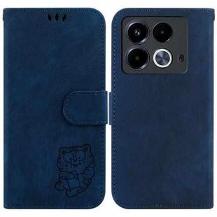 For Infinix Note 40 4G Little Tiger Embossed Leather Phone Case(Dark Blue)