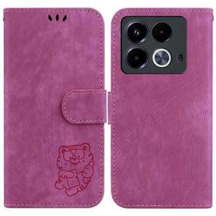 For Infinix Note 40 4G Little Tiger Embossed Leather Phone Case(Rose Red)