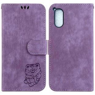 For Sony Xperia 5 V Little Tiger Embossed Leather Phone Case(Purple)