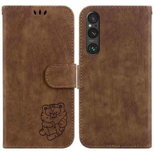 For Sony Xperia 1 V Little Tiger Embossed Leather Phone Case(Brown)