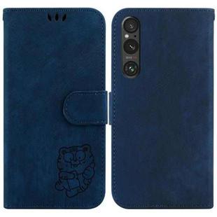 For Sony Xperia 1 V Little Tiger Embossed Leather Phone Case(Dark Blue)