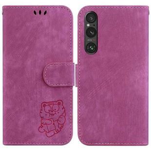 For Sony Xperia 1 V Little Tiger Embossed Leather Phone Case(Rose Red)