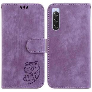For Sony Xperia 10 V Little Tiger Embossed Leather Phone Case(Purple)