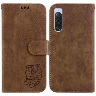 For Sony Xperia 10 V Little Tiger Embossed Leather Phone Case(Brown)