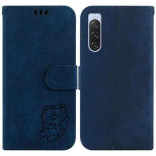 For Sony Xperia 10 V Little Tiger Embossed Leather Phone Case(Dark Blue)