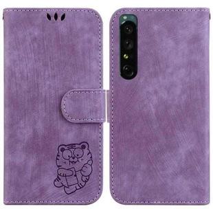 For Sony Xperia 1 IV Little Tiger Embossed Leather Phone Case(Purple)