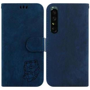 For Sony Xperia 1 IV Little Tiger Embossed Leather Phone Case(Dark Blue)