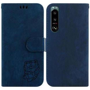 For Sony Xperia 5 III Little Tiger Embossed Leather Phone Case(Dark Blue)