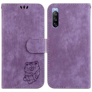 For Sony Xperia 10 III Little Tiger Embossed Leather Phone Case(Purple)