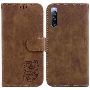 For Sony Xperia 10 III Little Tiger Embossed Leather Phone Case(Brown)