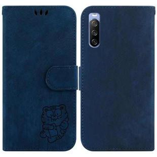 For Sony Xperia 10 III Little Tiger Embossed Leather Phone Case(Dark Blue)