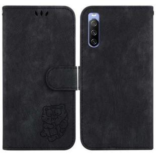 For Sony Xperia 10 III Little Tiger Embossed Leather Phone Case(Black)