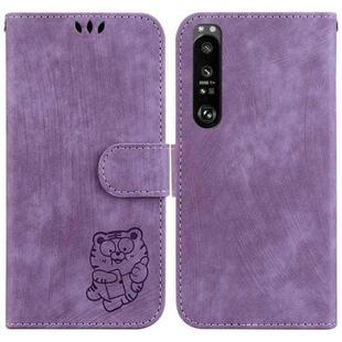 For Sony Xperia 1 III Little Tiger Embossed Leather Phone Case(Purple)