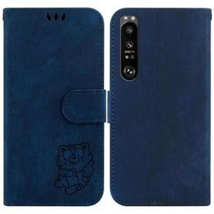 For Sony Xperia 1 III Little Tiger Embossed Leather Phone Case(Dark Blue)