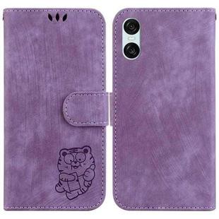 For Sony Xperia 10 VI Little Tiger Embossed Leather Phone Case(Purple)