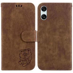 For Sony Xperia 10 VI Little Tiger Embossed Leather Phone Case(Brown)