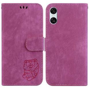 For Sony Xperia 10 VI Little Tiger Embossed Leather Phone Case(Rose Red)