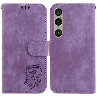 For Sony Xperia 1 VI Little Tiger Embossed Leather Phone Case(Purple)