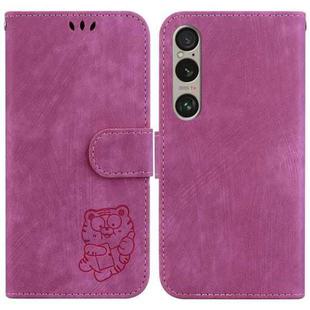 For Sony Xperia 1 VI Little Tiger Embossed Leather Phone Case(Rose Red)