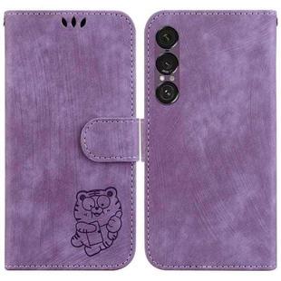 For Sony Xperia 1 VII Little Tiger Embossed Leather Phone Case(Purple)