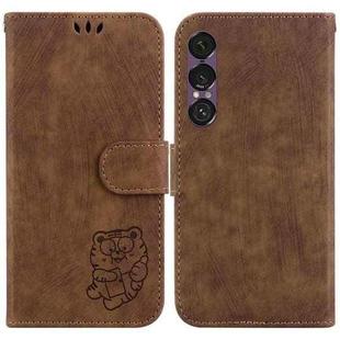For Sony Xperia 1 VII Little Tiger Embossed Leather Phone Case(Brown)