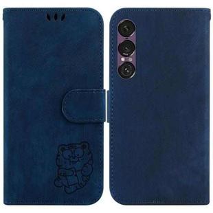 For Sony Xperia 1 VII Little Tiger Embossed Leather Phone Case(Dark Blue)