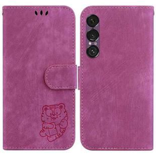 For Sony Xperia 1 VII Little Tiger Embossed Leather Phone Case(Rose Red)