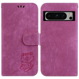 For Google Pixel 8 Pro Little Tiger Embossed Leather Phone Case(Rose Red)