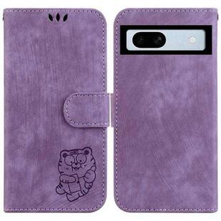 For Google Pixel 7a Little Tiger Embossed Leather Phone Case(Purple)