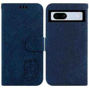 For Google Pixel 7a Little Tiger Embossed Leather Phone Case(Dark Blue)