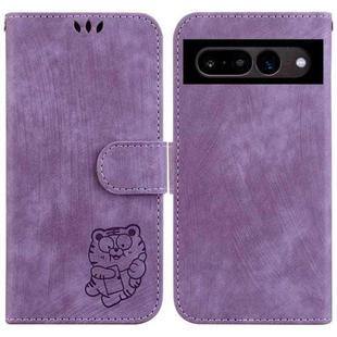 For Google Pixel 7 Pro Little Tiger Embossed Leather Phone Case(Purple)